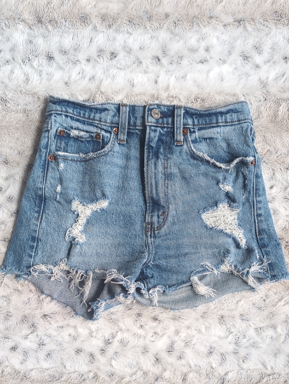 Abercrombie High Rise Curve Love Distressed Mom Shorts - Picture 2 of 4